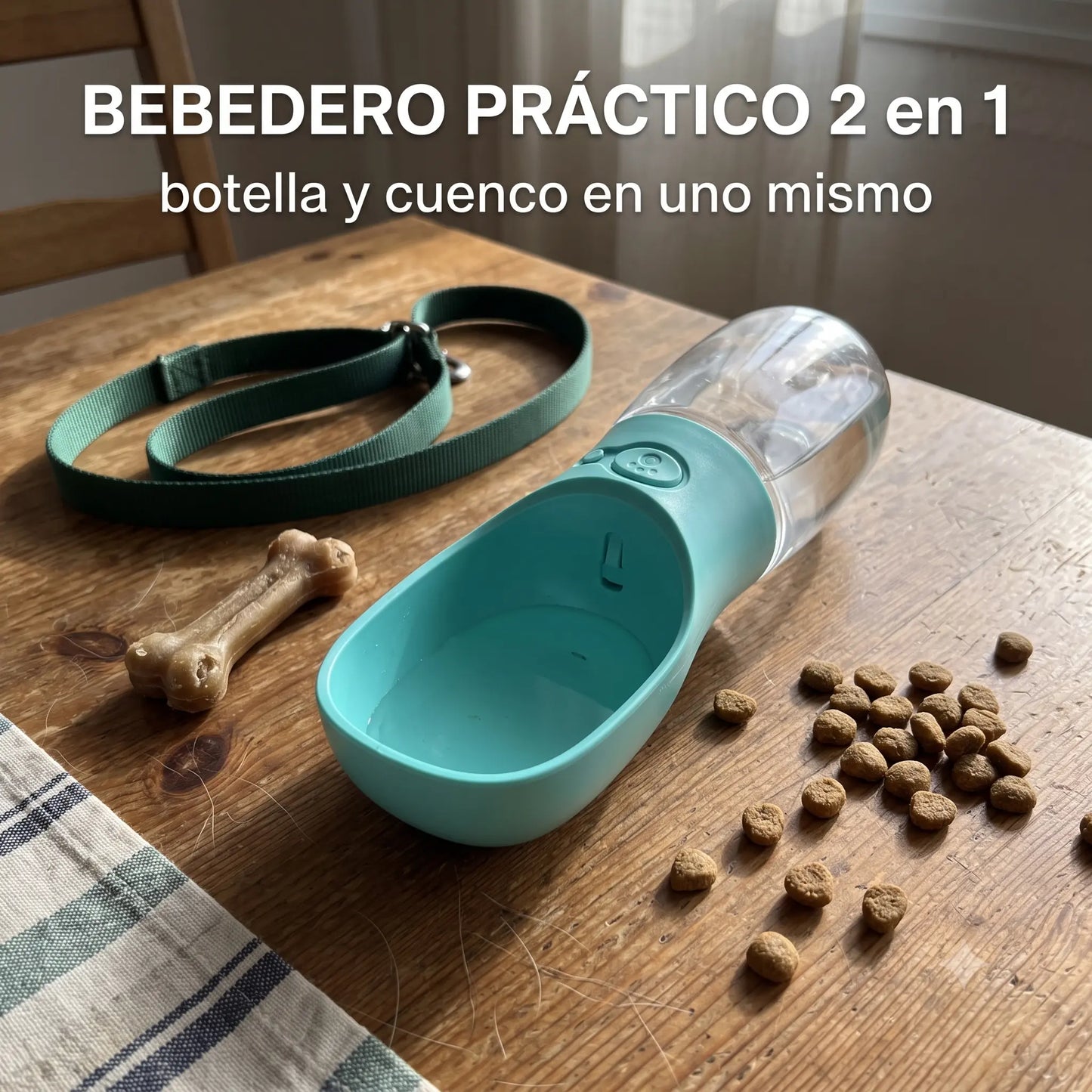 Bebedero Portátil Antigoteo para Mascotas · Botella + Cuenco 2 en 1