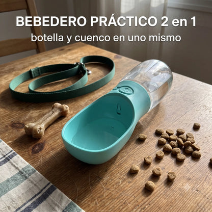 Bebedero Portátil Antigoteo para Mascotas · Botella + Cuenco 2 en 1