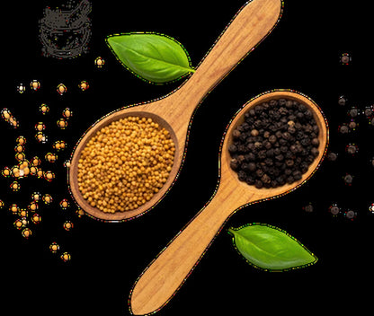 Semillas de mostaza y pimienta negra listas para moler